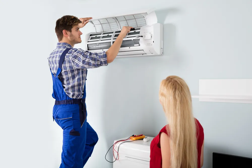 Residential air conditioning system before professional repair service